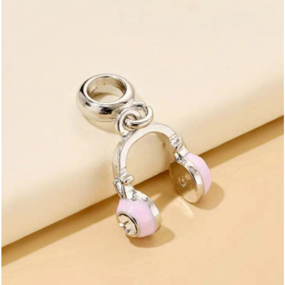 Charm Pendant Silver and Pink Headphones